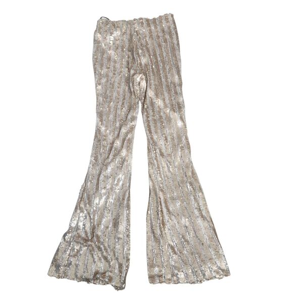 F21 Disco Sequine Bell Bottom Pants-M-Gold Silver Sparkle-Rave-70s-Halloween-NWT - Picture 7 of 13